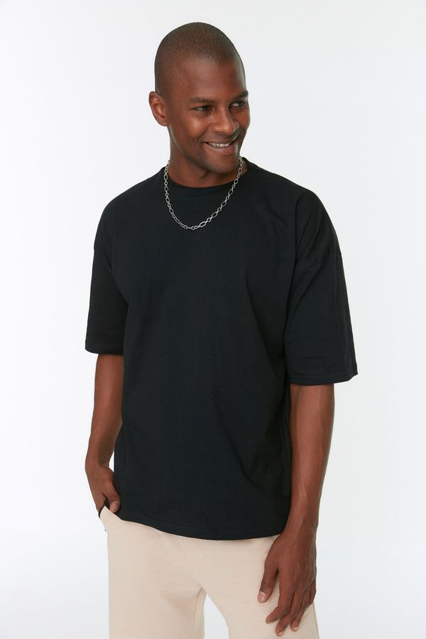 Trendyol Trendyol muška crna prevelika/široka osnovna 100% pamučna majica