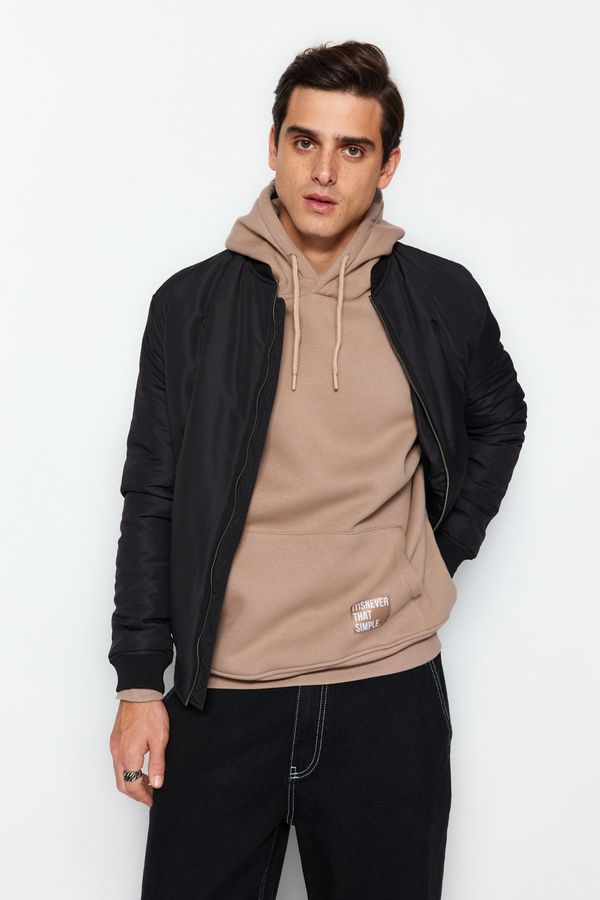 Trendyol Trendyol Muška osnovna kuna Oversize/Wide-fit Hooded Labeled Fleece Inner Cotton Sweatshirt