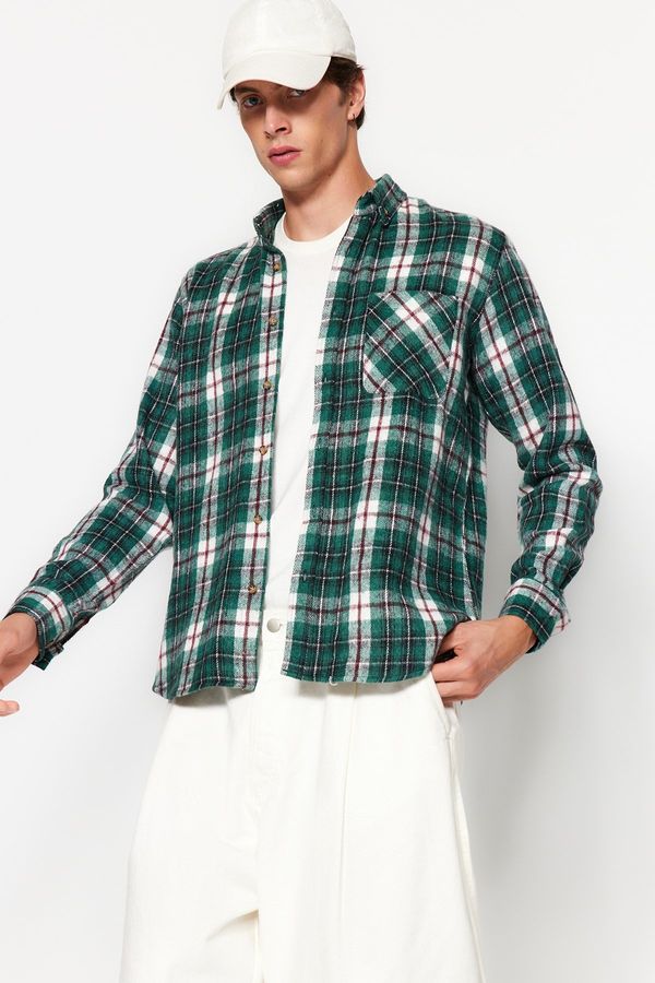 Trendyol Trendyol Muška zelena slim fit Lumberjack Plaid Buttoned Collar Shirt