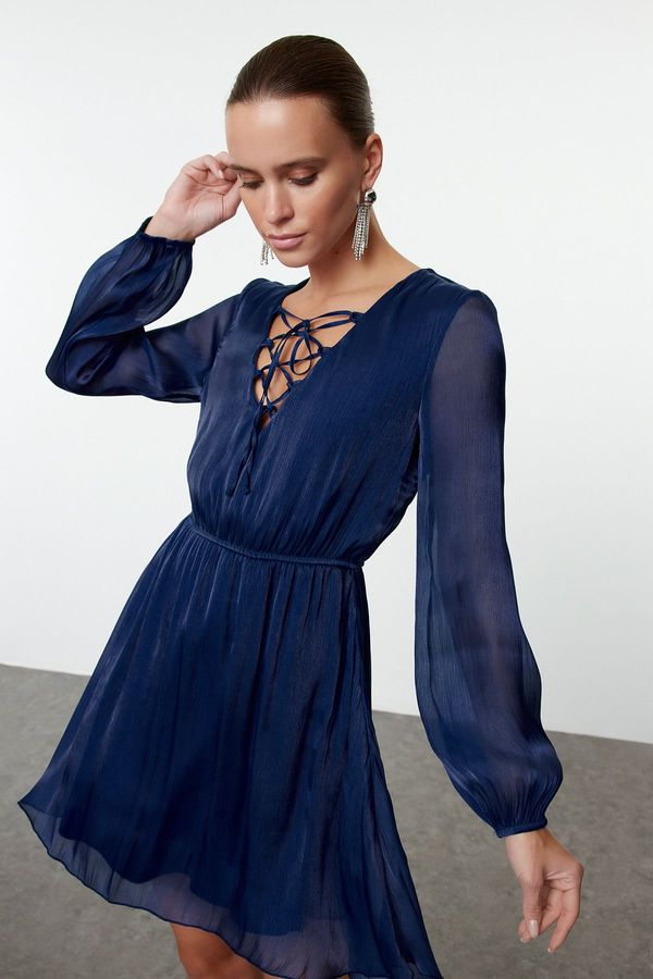 Trendyol Trendyol Navy Blue A-Line Glittery Lined Chiffon Woven Dress