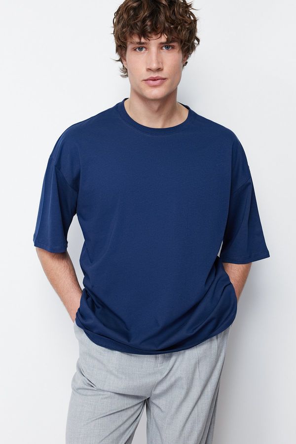 Trendyol Trendyol Navy Blue Basic 100% Cotton Crew Neck Oversize/Wide Cut T-Shirt