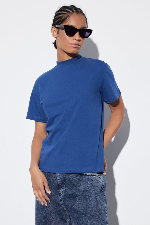 Trendyol Trendyol Navy Blue Basic High Collar Knitted T-Shirt