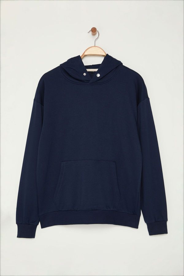 Trendyol Trendyol Navy Blue Basic Oversize/Wide Cut Stud Detailed Sweatshirt