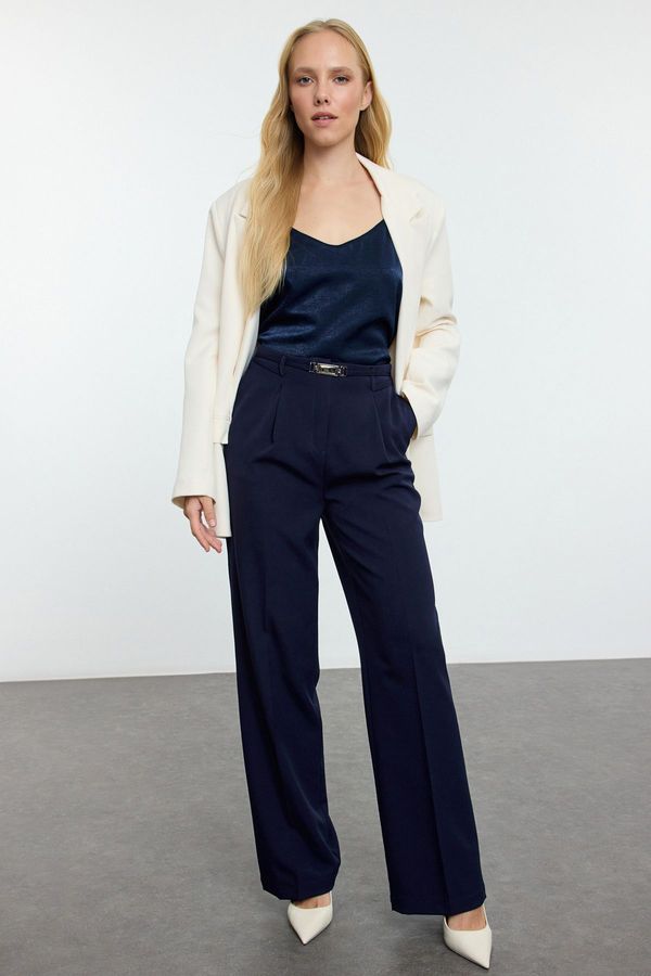 Trendyol Trendyol Navy Blue Belt Detailed Wide Leg Trousers