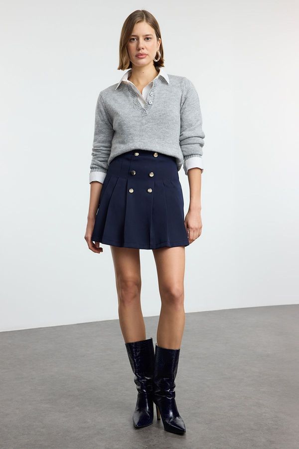 Trendyol Trendyol Navy Blue Button Detail Pleated Skirt