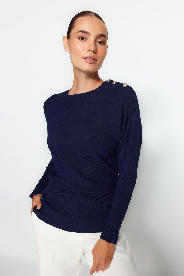 Trendyol Trendyol Navy Blue Button Detailed Knitwear Sweater