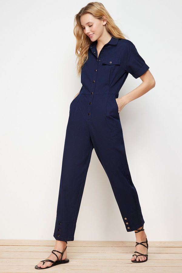 Trendyol Trendyol Navy Blue Button Detailed Maxi Woven Jumpsuit