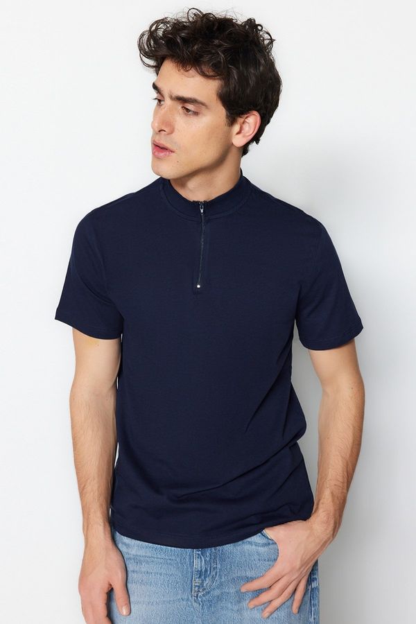 Trendyol Trendyol Navy Blue Collar Zippered T-Shirt