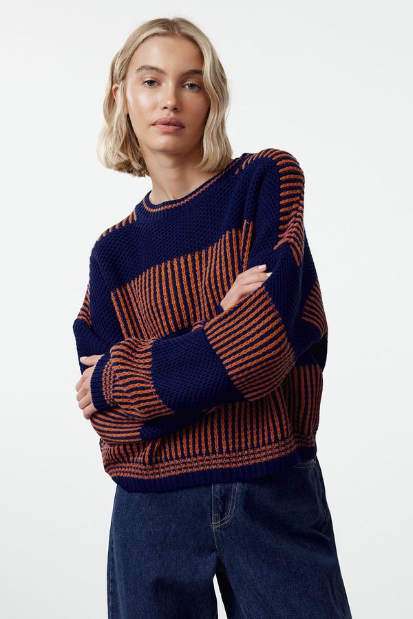 Trendyol Trendyol Navy Blue Color Block Knit Sweater