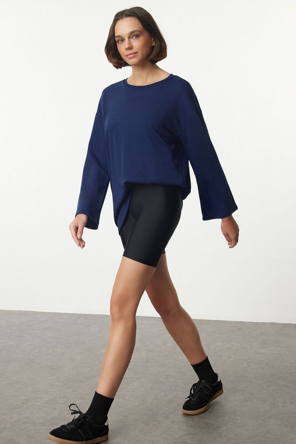 Trendyol Trendyol Navy Blue Crew Neck Oversize/Wide Fit Spanish Sleeve Knitted Sweatshirt