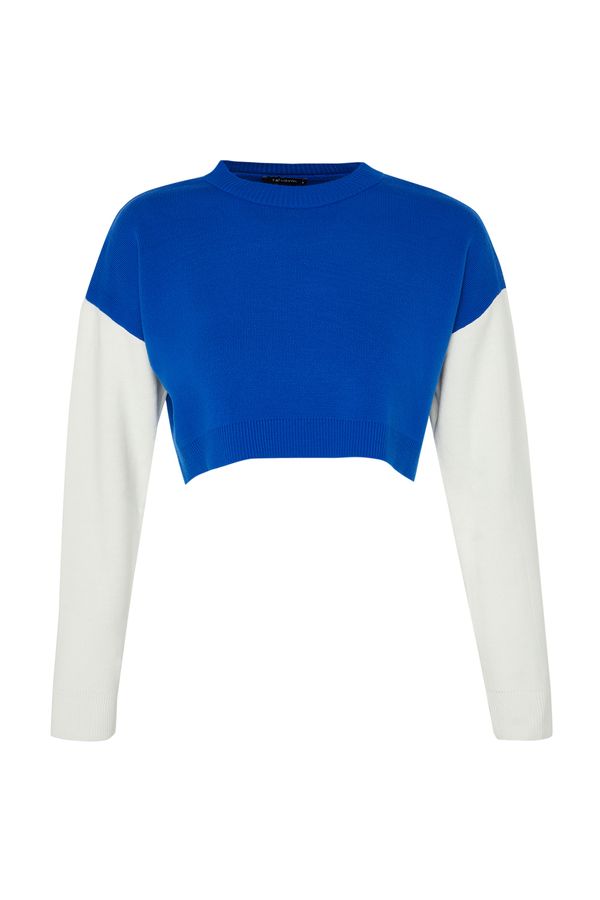 Trendyol Trendyol Navy Blue Crop Color Block Knitwear Sweater