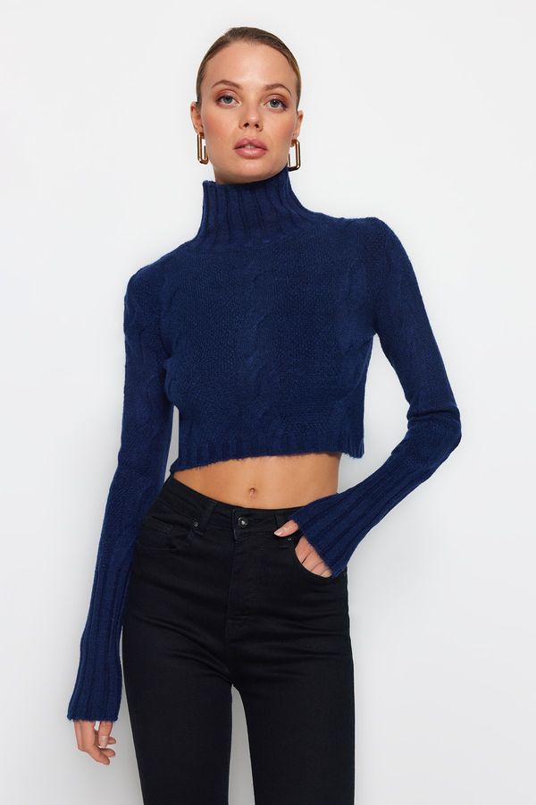 Trendyol Trendyol Navy Blue Crop Soft Textured Knitwear Sweater