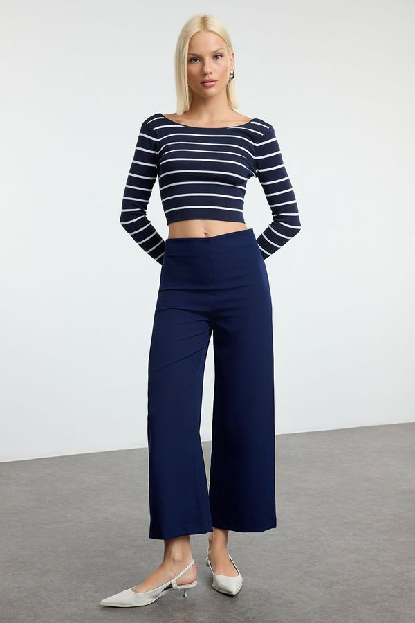 Trendyol Trendyol Navy Blue Culotte Pattern Woven Trousers