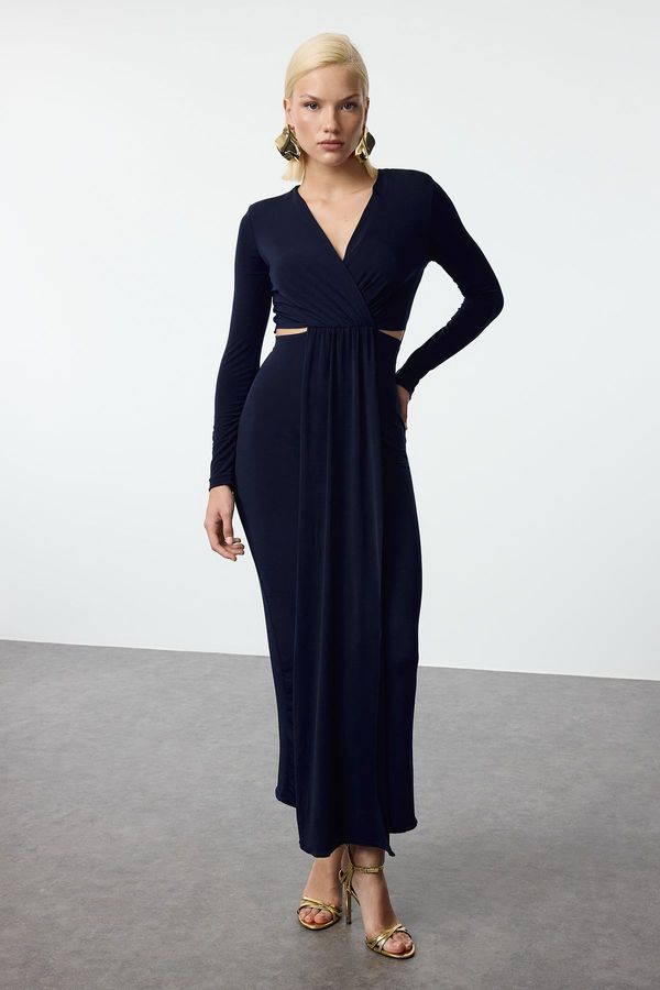 Trendyol Trendyol Navy Blue Cut Out/Window Detailed Knitted Long Elegant Evening & Graduation Dress