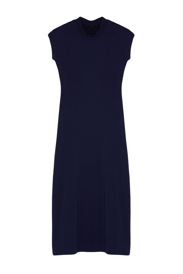 Trendyol Trendyol Navy Blue Fitted Moon Sleeve Flexible Maxi Knitted Dress