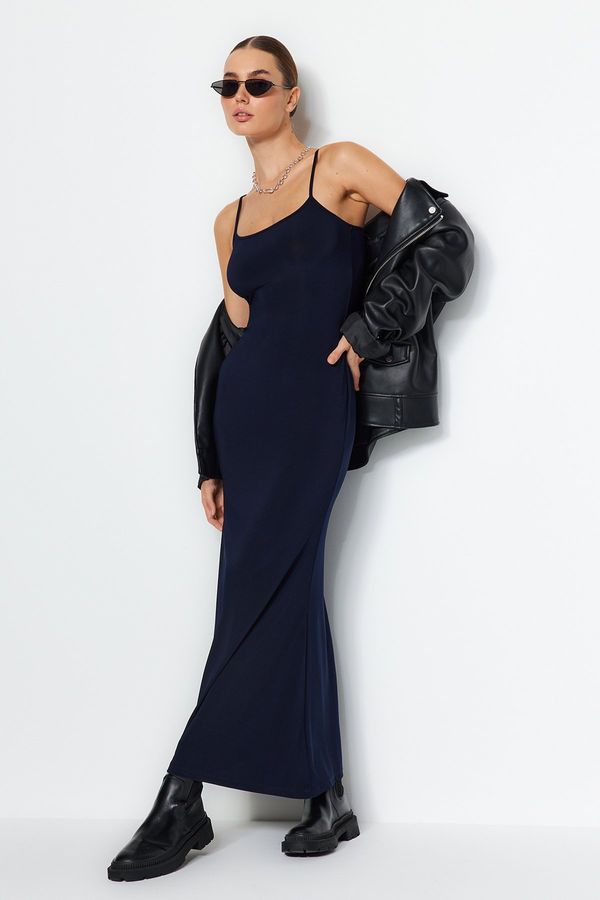 Trendyol Trendyol Navy Blue Fitted Strappy Flexible Maxi Knitted Pencil Dress