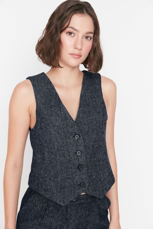 Trendyol Trendyol Navy Blue Fitted Woven Button Vest