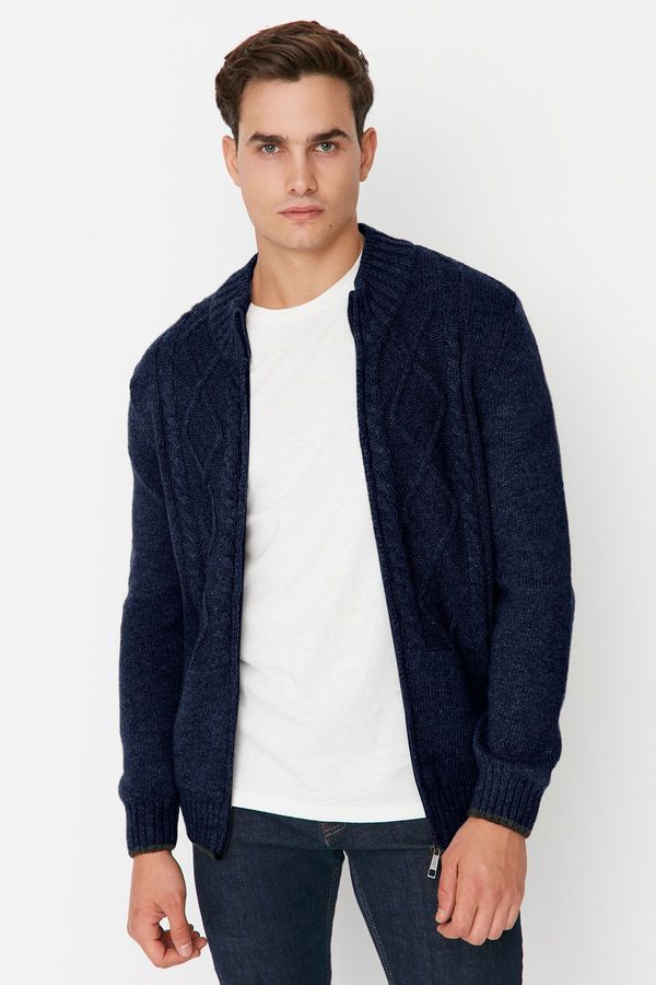 Trendyol Trendyol Navy Blue FL Men's Regular Half Turtleneck Baklava Knitwear Cardigan