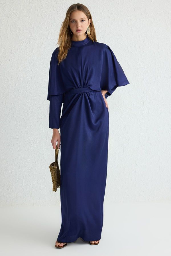 Trendyol Trendyol Navy Blue Glittery Satin Woven Evening Dress