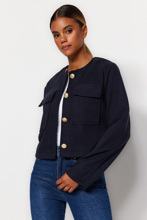 Trendyol Trendyol Navy Blue Gold Button Detailed Stamped Jacket Coat