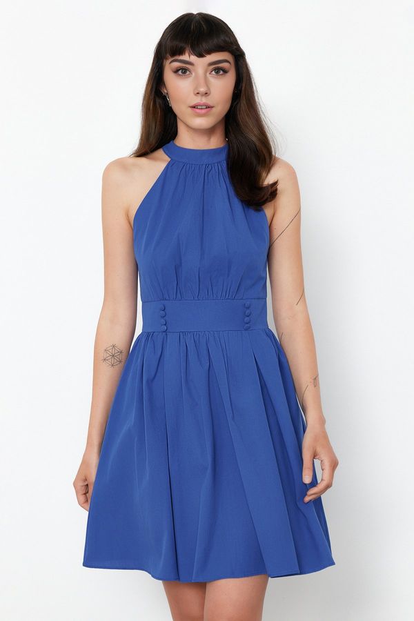 Trendyol Trendyol Navy Blue Halter Neck A-line Pleated Mini Woven Dress