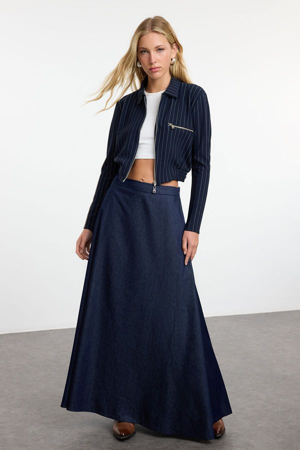 Trendyol Trendyol Navy Blue High Waist Maxi Denim Skirt