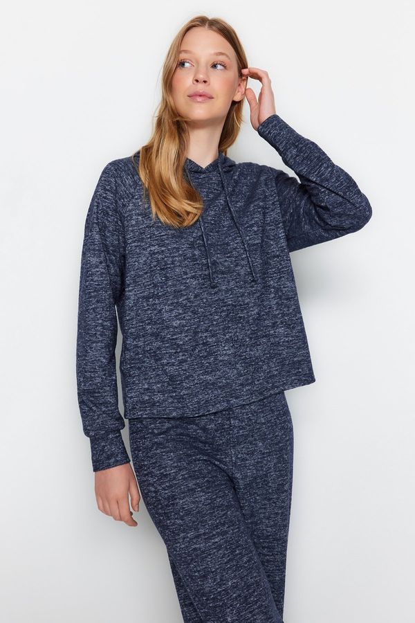 Trendyol Trendyol Navy Blue Hooded Soft Knitted Pajamas Set