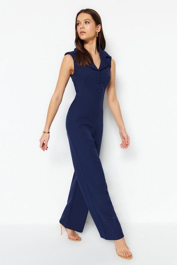 Trendyol Trendyol Navy Blue Jacket Collar Woven Jumpsuit