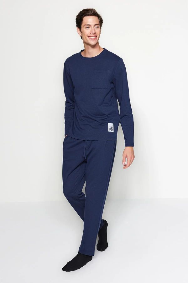 Trendyol Trendyol Navy Blue Label Detail Knitted Pajamas Set