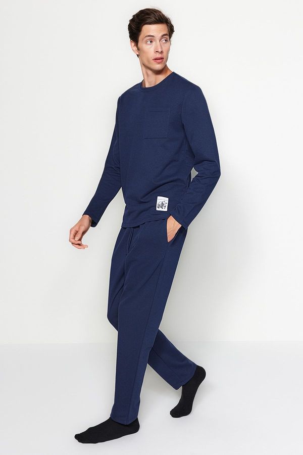 Trendyol Trendyol Navy Blue Label Detail Knitted Pajamas Set
