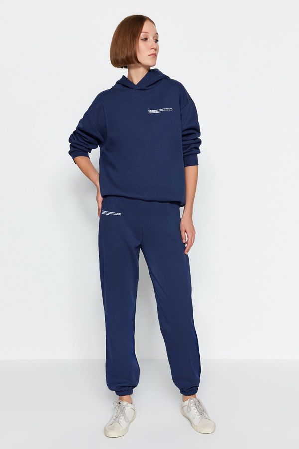 Trendyol Trendyol Navy Blue Loose Jogger Thick Polar Fleece Knitted Sweatpants