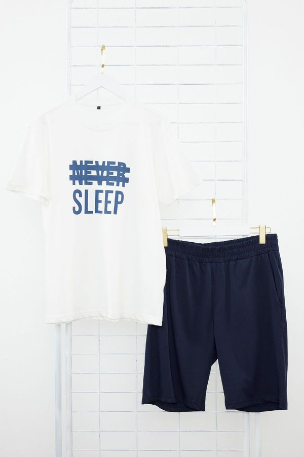 Trendyol Trendyol Navy Blue Men&#39;s Regular Fit Knitted Summer Pajama Set with Shorts