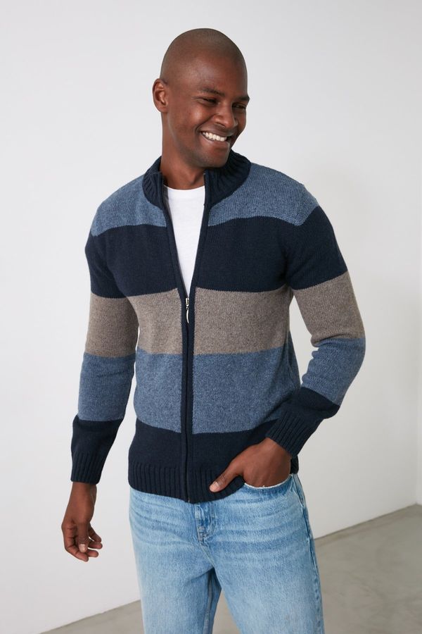 Trendyol Trendyol Navy Blue Men's Paneled Zipper Knitwear Cardigan