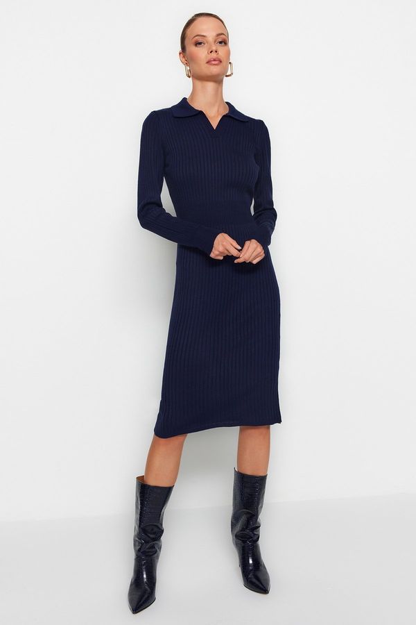 Trendyol Trendyol Navy Blue Midi Knitwear Polo Neck Dress