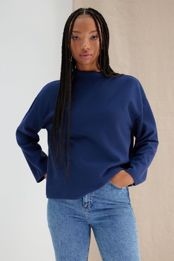 Trendyol Trendyol Navy Blue More Sustainable Thessaloniki/Knitwear Look Relaxed/Comfortable Fit Knitted Blouse