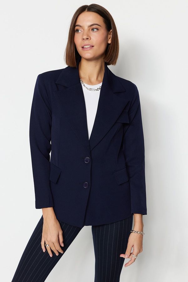 Trendyol Trendyol Navy Blue Oversize Lined Woven Blazer Jacket