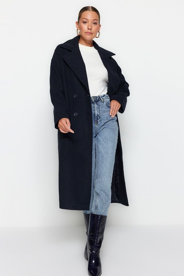 Trendyol Trendyol Navy Blue Oversize Wide Cut Long Wool Cachet Coat