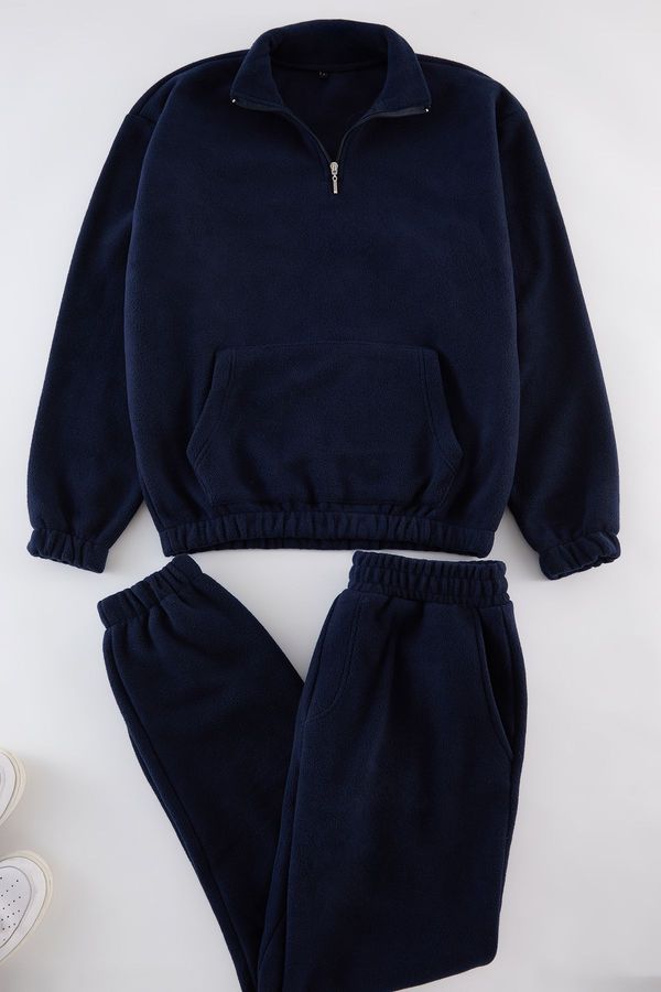 Trendyol Trendyol Navy Blue Oversize/Wide Cut Anti-pilling Polar Basic Tracksuit