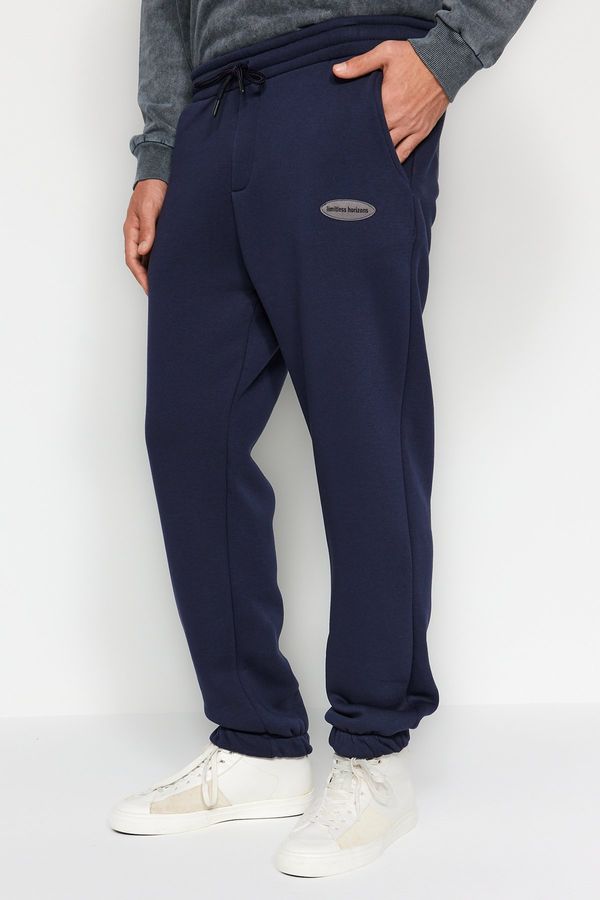 Trendyol Trendyol Navy Blue Oversize/Wide Cut Sweatpants with Phone Pocket and Label