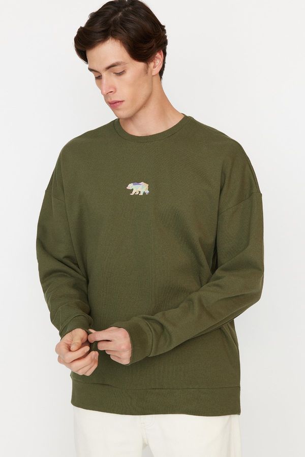 Trendyol Trendyol Navy Blue Oversize/Wide-Fit Fit Animal Embroidered Fleece Fleece Sweatshirt