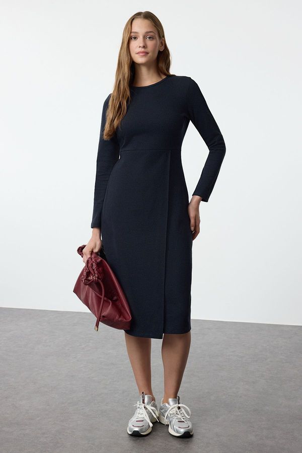 Trendyol Trendyol Navy Blue Plain Midi Thessaloniki Wrap Midi Flexible Knit Dress