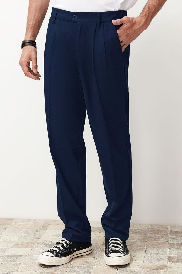 Trendyol Trendyol Navy Blue Pleated Classic Baggy Fit Fabric Trousers