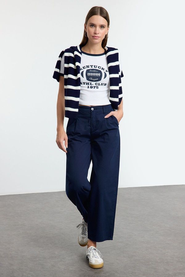 Trendyol Trendyol Navy Blue Pleated Denim Barrel Trousers