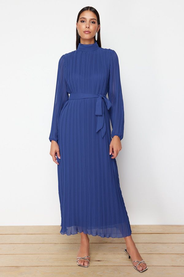 Trendyol Trendyol Navy Blue Pleated Woven Lined Chiffon Dress