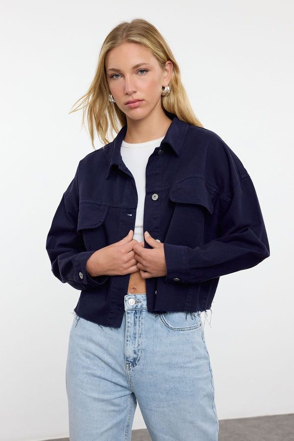 Trendyol Trendyol Navy Blue Pocket Detailed Oversize Denim Jacket