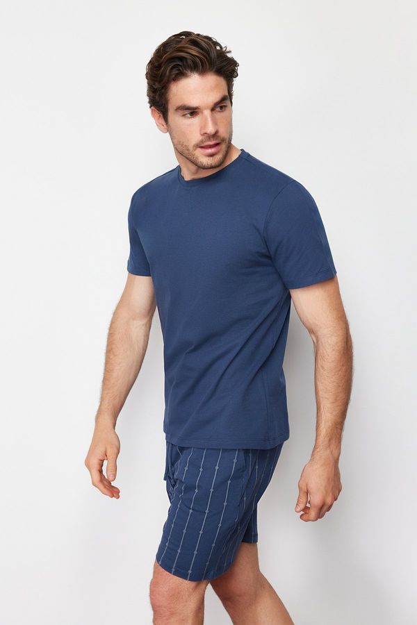 Trendyol Trendyol Navy Blue Printed Regular Fit Knitted Pajamas Set