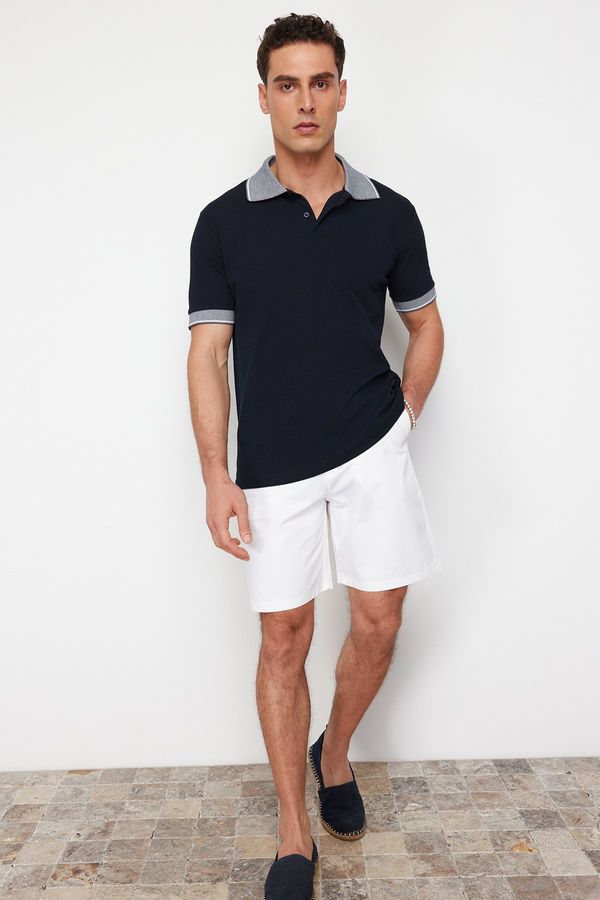 Trendyol Trendyol Navy Blue Regular Cut Textured 100% Cotton Polo Neck T-shirt