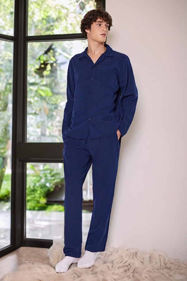 Trendyol Trendyol Navy Blue Regular Fit Plaid Woven Pajamas Set