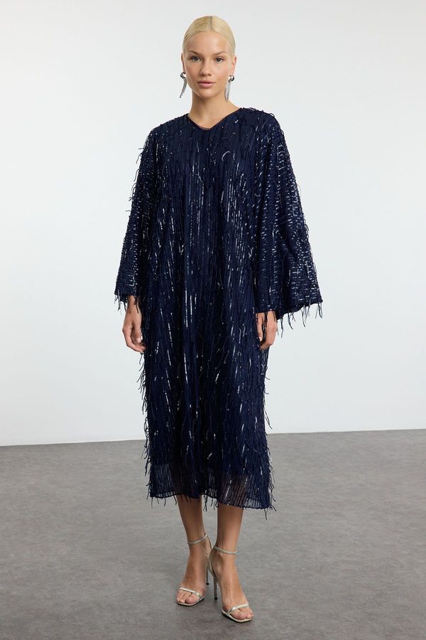 Trendyol Trendyol Navy Blue Sequined Woven Evening Dress