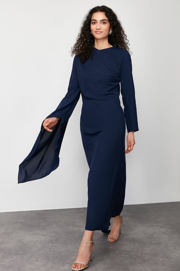 Trendyol Trendyol Navy Blue Shawl Detailed Evening Dress Unlined